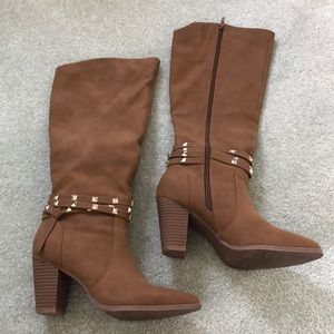 Tan studded heeled boots